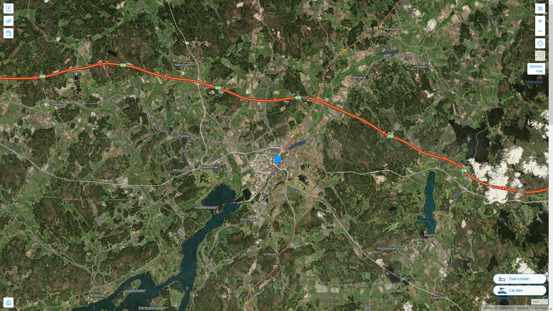 Salo Finlande Autoroute et carte routiere avec vue satellite